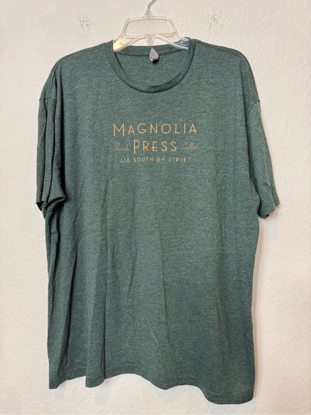 Magnolia Press Cafe Waco Texas Logo Tee Forest Green Fresh Coffee Cozy size XXL